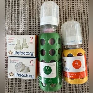 2 Lifefactory Glass Baby Bottles & Accessories